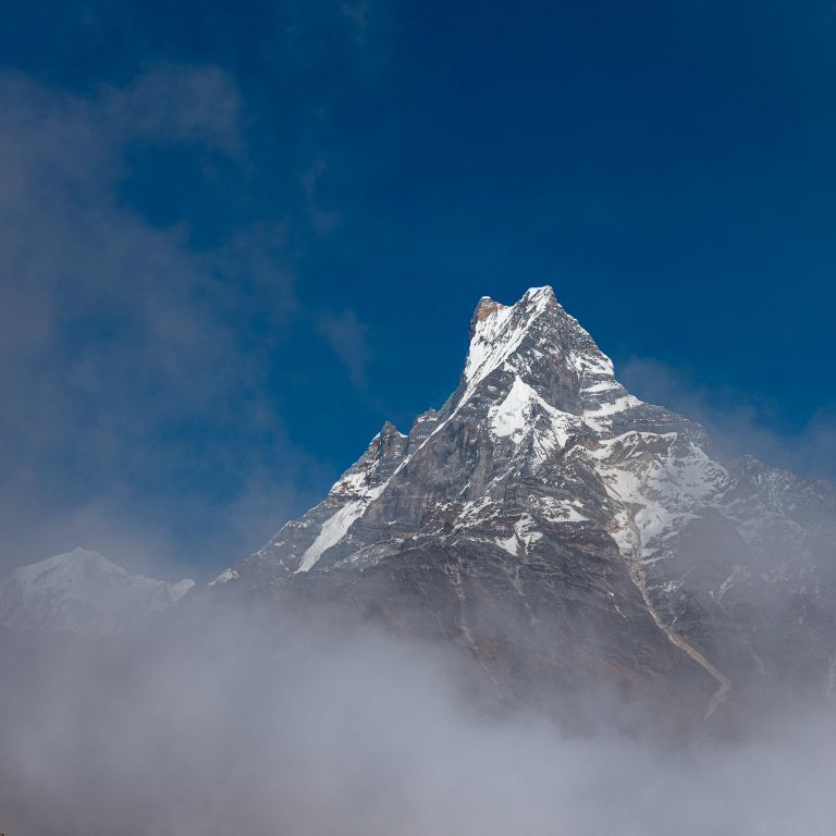 Le Machhapuchhare . Nous n'arrivons toujours pas à distinguer Mardi Himal qui se situe juste à l'avant .